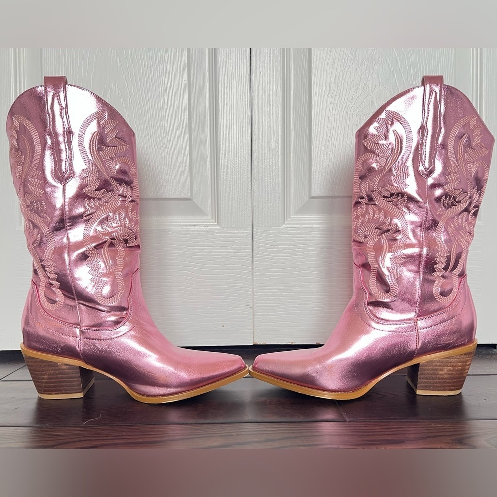 Pink Metallic Cowboy Boots - Picture 3 of 8